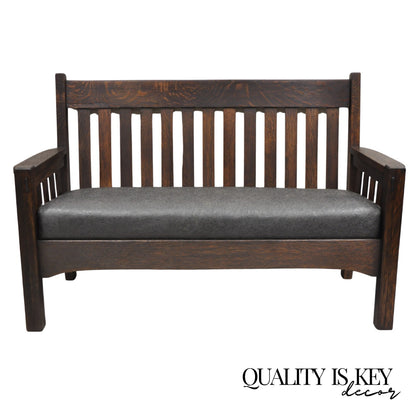 Antique Arts & Crafts Mission Oak Stickley Style 14 Slatted Bench Settee Sofa