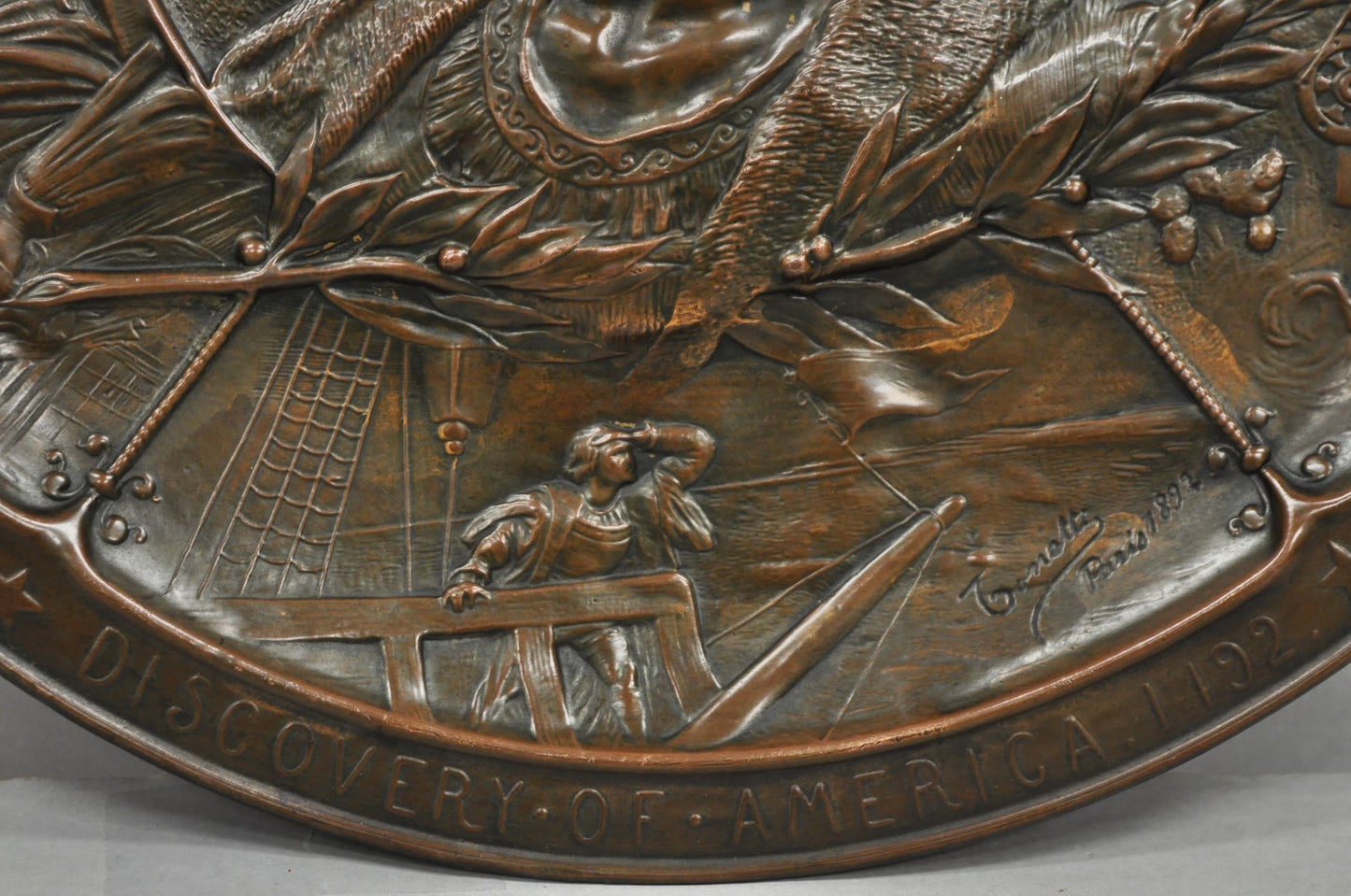1893 World's Fair Columbian Exhibition Christopher Columbus Bronze Charge Plaque