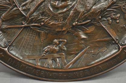 1893 World's Fair Columbian Exhibition Christopher Columbus Bronze Charge Plaque