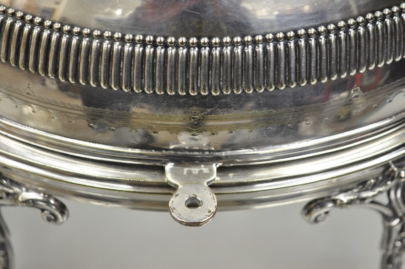 Antique English Edwardian Large Silver Plated Roll Top Warmer Chafing Dish