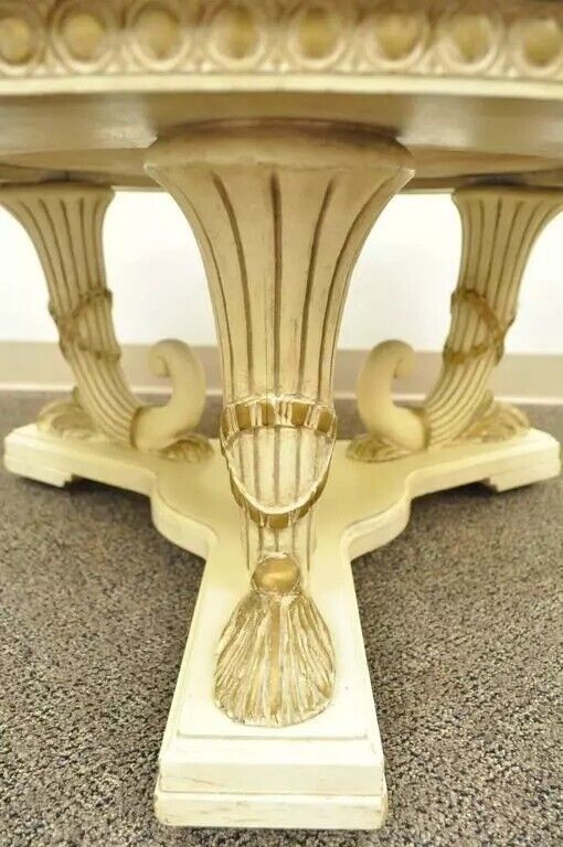 French Empire Neoclassical Cornucopia Base Round Pink Marble Top Coffee Table