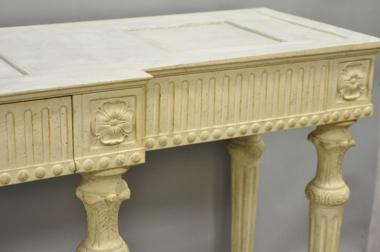 Vintage Maslow Freen English Adam Style White 3 Drawer Sideboard Console Table