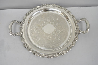 Vintage Oneida Victorian Round Silver Plated Serving Platter Tray w/ Handles