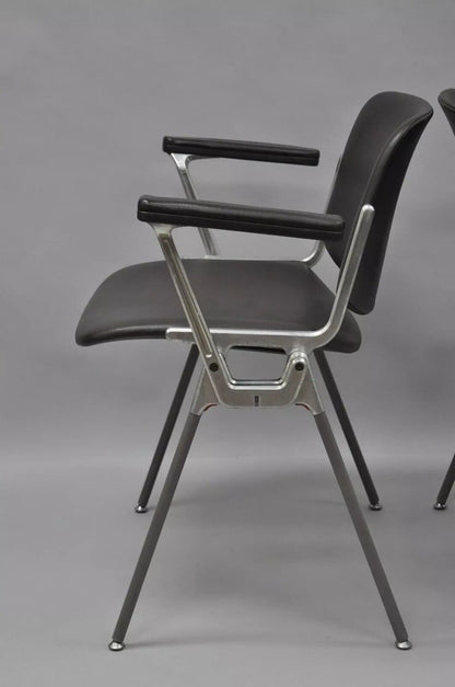 Giancarlo Piretti Castelli Italian Mid Century Modern Brown Arm Chairs - a Pair