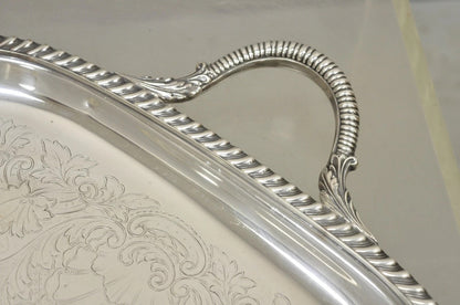 Vintage Victorian EPC Silver Plated Etched Twin Handle Serving Platter Bar Tray