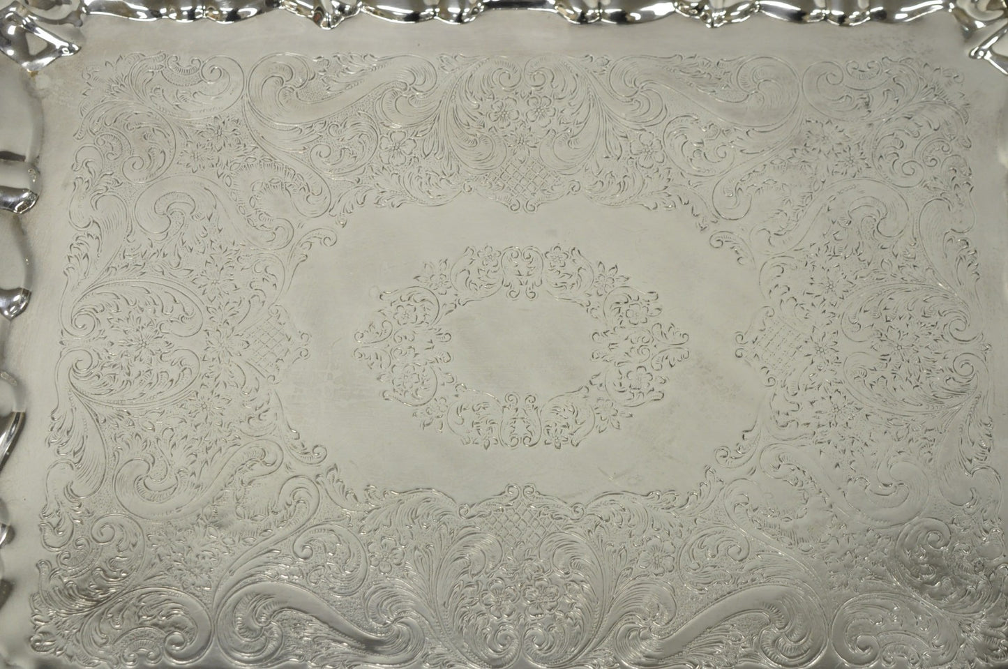 Vintage Victorian Silver Plated Footed Twin Handle Serving Platter Bar Tray