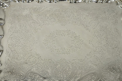 Vintage Victorian Silver Plated Footed Twin Handle Serving Platter Bar Tray