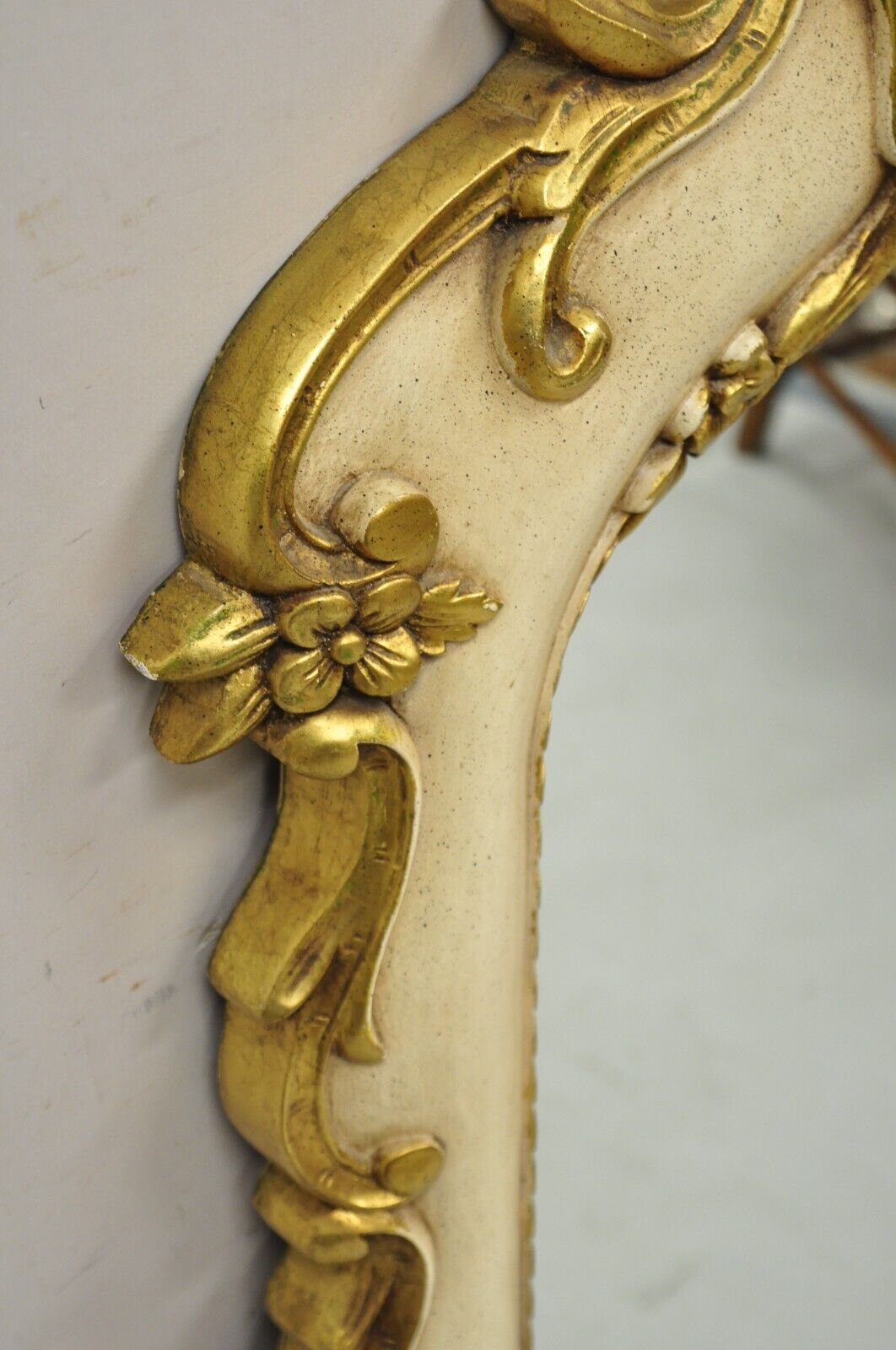 Vintage Italian Venetian Cream and Gold Painted Floral Rococo Wall Mirror