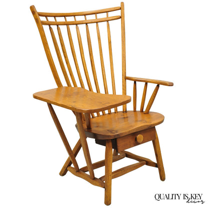 Vintage Hunt Country Furniture Pine Wood Writing Desk Windsor Chair w/ Drawer