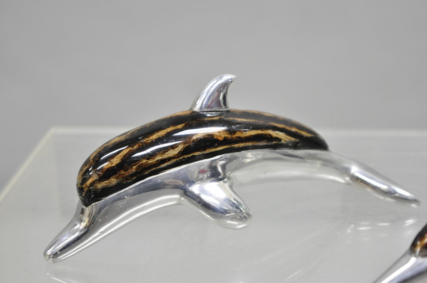 Atlantis Paradise Island Metal & Faux Tortoiseshell 8" Dolphin Sculpture - Pair