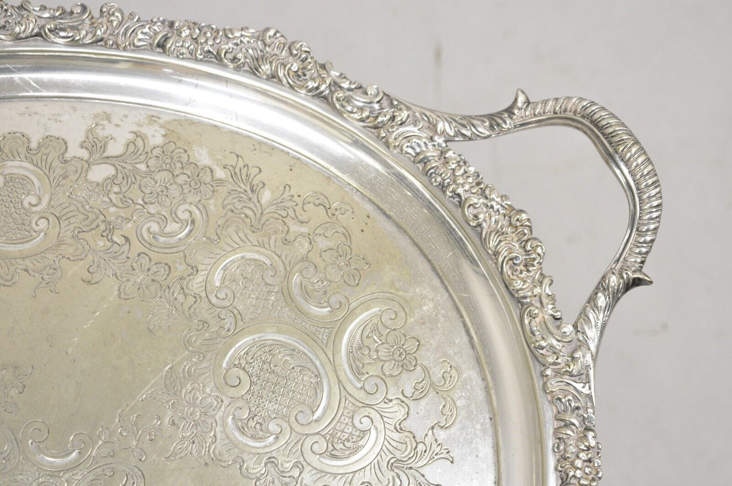 Antique English Victorian Silver Plated Oval Serving Platter Tray "RDD" Monogram