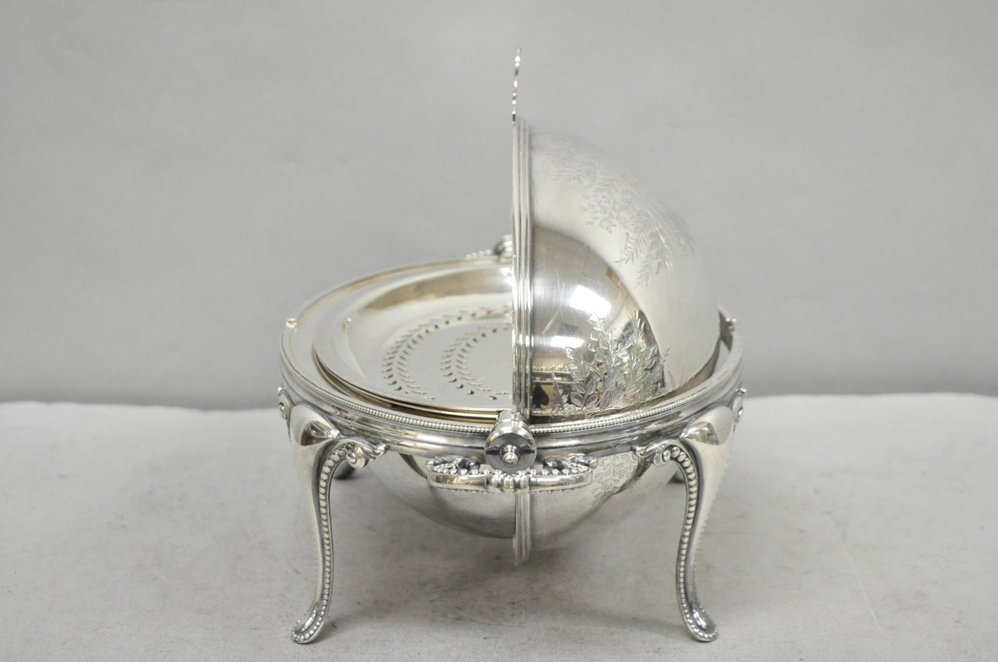 Antique Elkington & Co English Silver Plated Chafing Dish Revolving Dome Warmer
