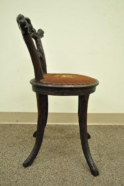 Antique Black Forest Faux Bois Carved Mahogany Twig Branch Side Vanity Chair