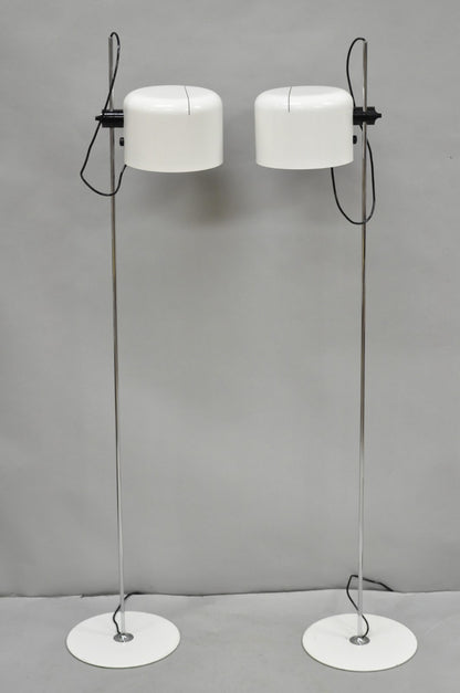 Joe Colombo for Oluce Italy White Coupe Mid Century Modern Floor Lamp - a Pair