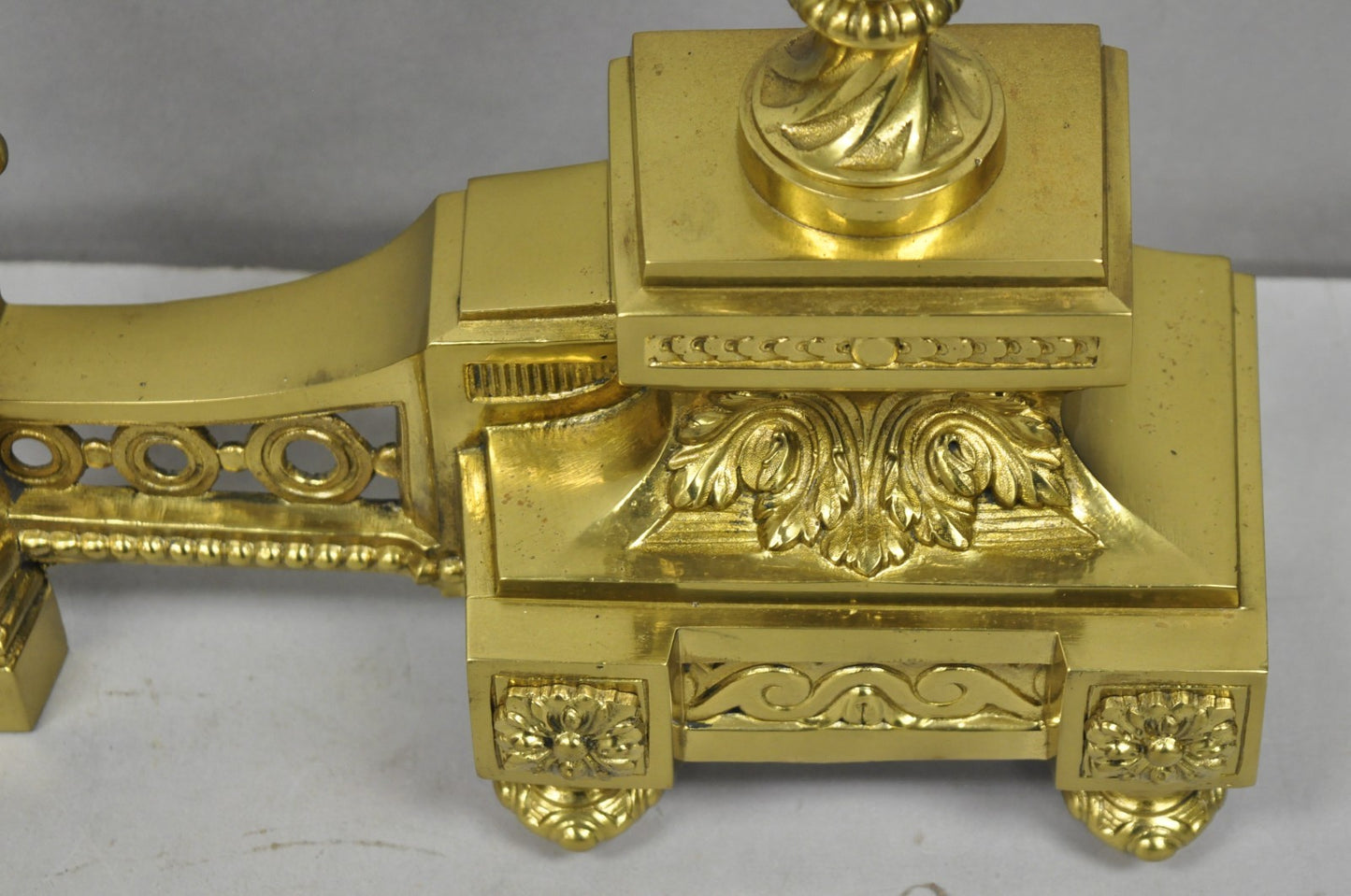 Vintage French Empire Style Gold Brass Urn Fireplace Chenet Andirons - a Pair