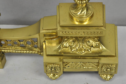 Vintage French Empire Style Gold Brass Urn Fireplace Chenet Andirons - a Pair