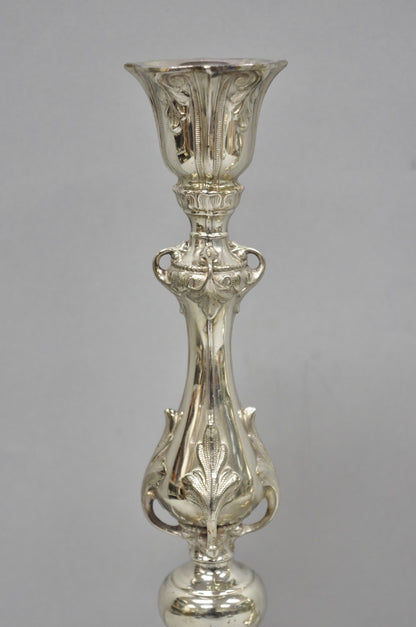 Antique Silver Plated WMF Warsaw Imperial Russia 12" Candlestick Holders - Pair