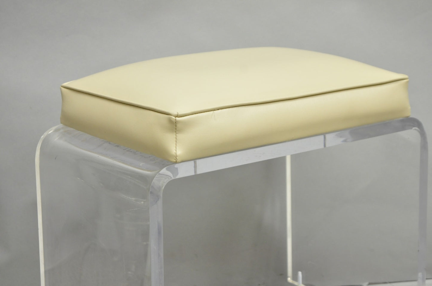 Vintage Mid Century Modern Clear Lucite Waterfall Vanity Bench Stool on Wheels