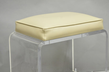 Vintage Mid Century Modern Clear Lucite Waterfall Vanity Bench Stool on Wheels