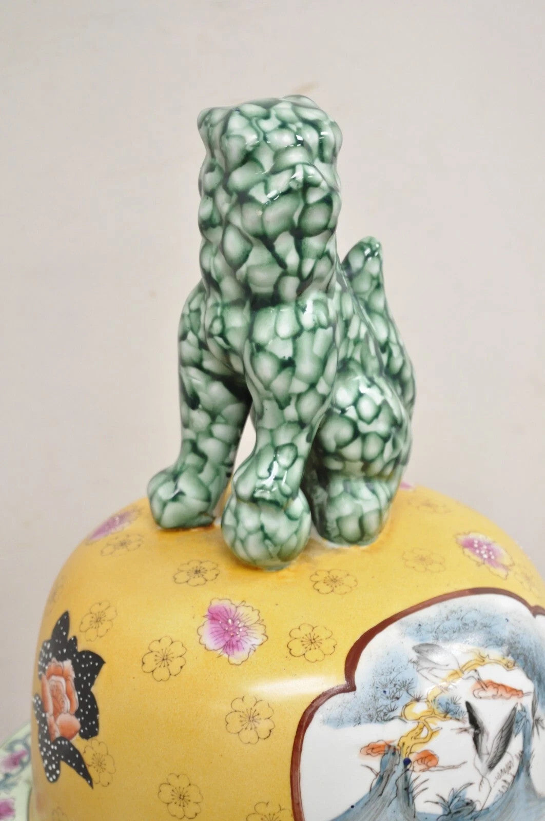 Vintage Chinese Porcelain Large Foo Dog Covered Temple Urns Ginger Jars - a Pair