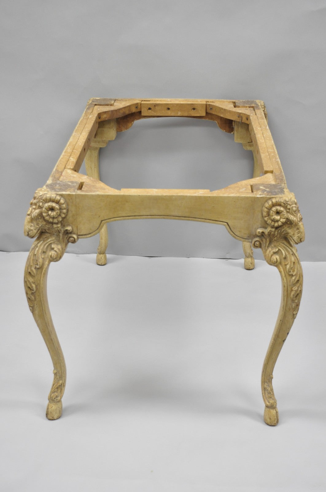 Vintage Italian Regency Rams Head Carved Hoof Foot Console Table Base