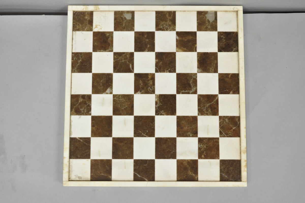 Vintage Mid Century Modern Mosaic Brown Marble Stone Chess Game Checkerboard