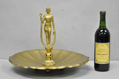 Vintage Art Nouveau Brass Figural Nude Woman Centerpiece Compote Dish Bowl