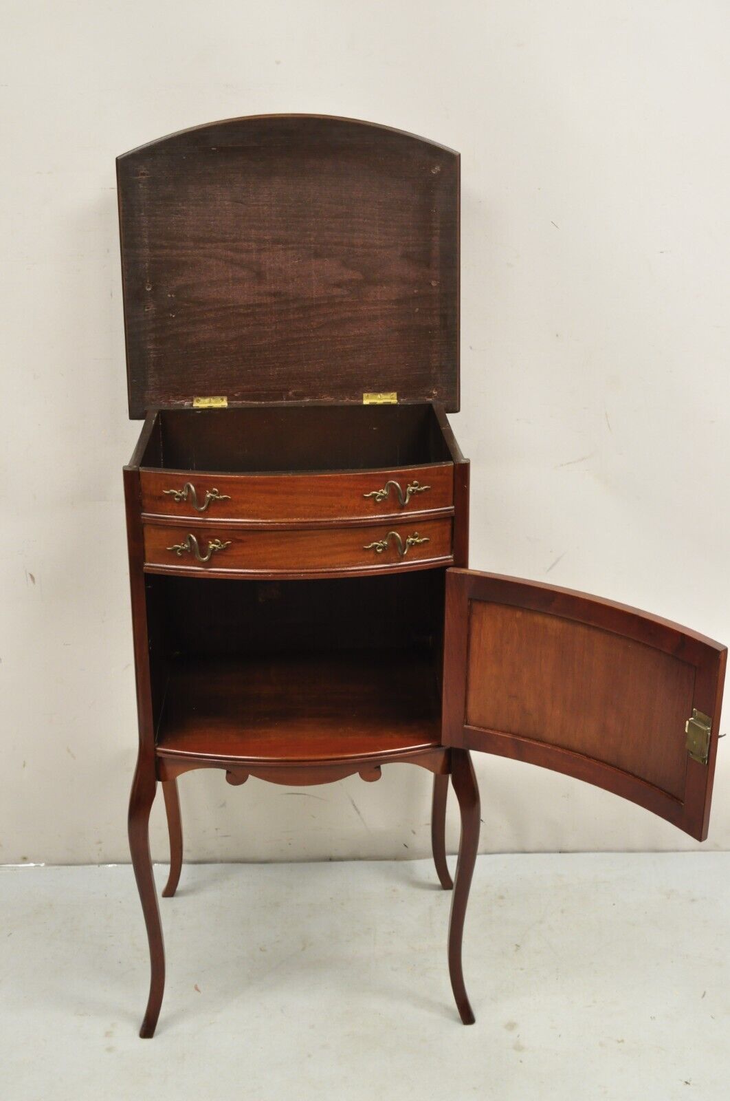 Antique Victorian Mahogany Lift Top Inlaid Nightstand Sewing Stand Side Table