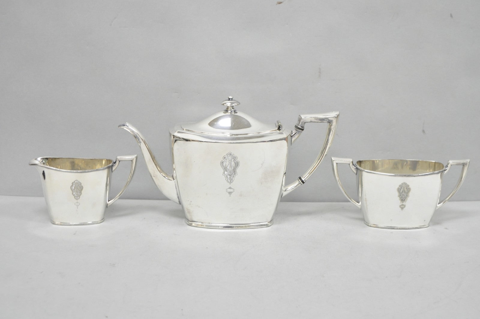 Antique Community Silver Plated Art Deco Birds of Paradise Tea Service Set 3 Pcs