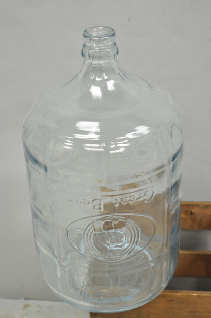 Vintage Great Bear Clear 5 Gallon Glass Carboy Jug in Wooden Crate - Pair