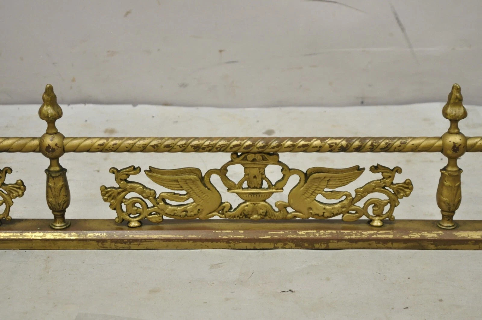 Antique Victorian Figural Swan Bird Twisted Brass 48" Fireplace Fender Surround