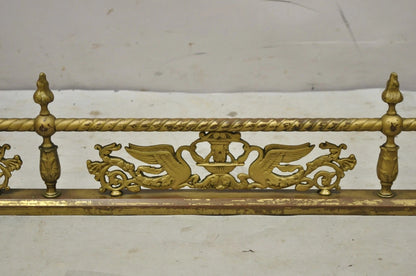 Antique Victorian Figural Swan Bird Twisted Brass 48" Fireplace Fender Surround