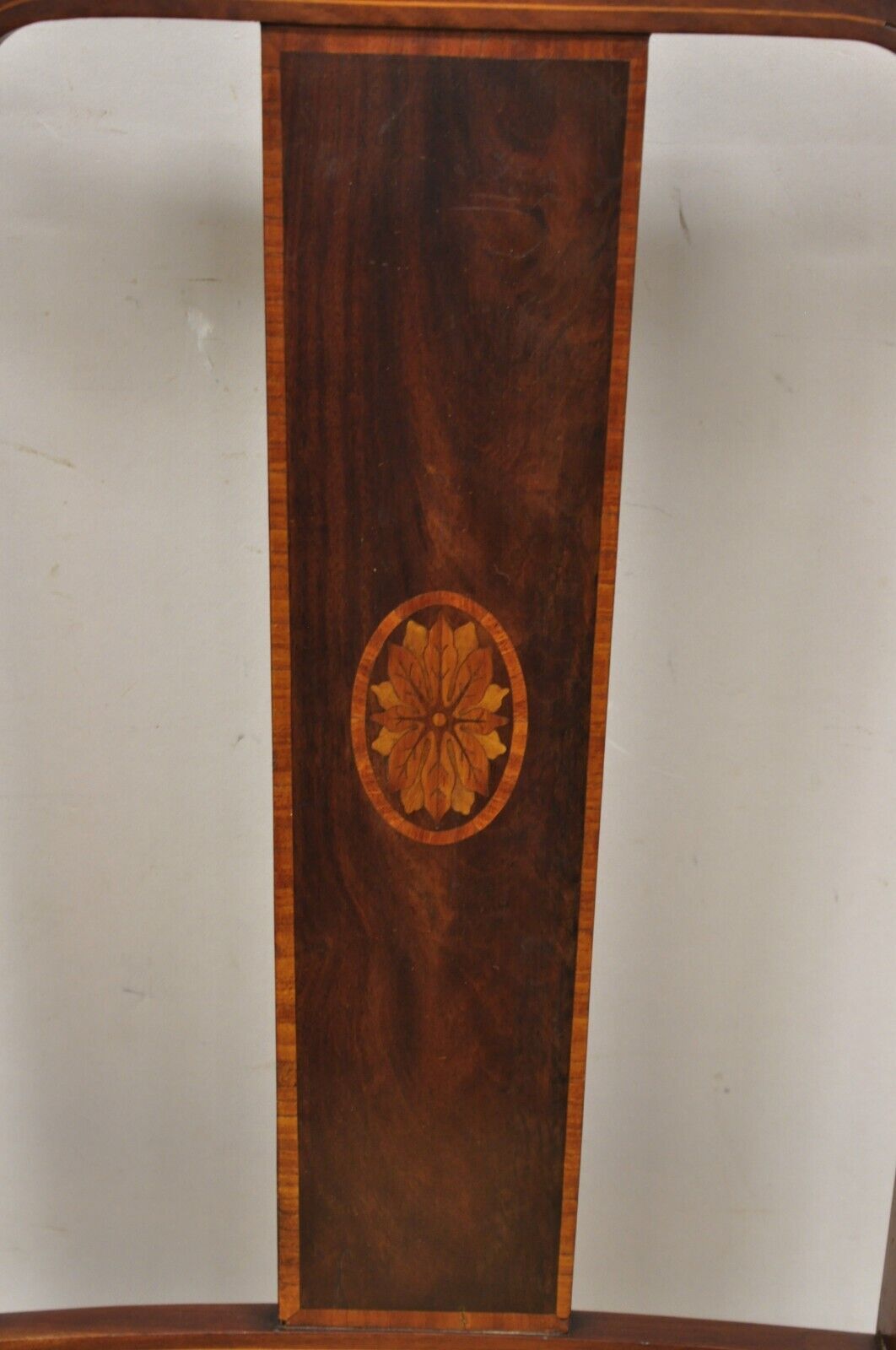 Antique Edwardian Mahogany Side Chair with Pencil and Pinwheel Inlay