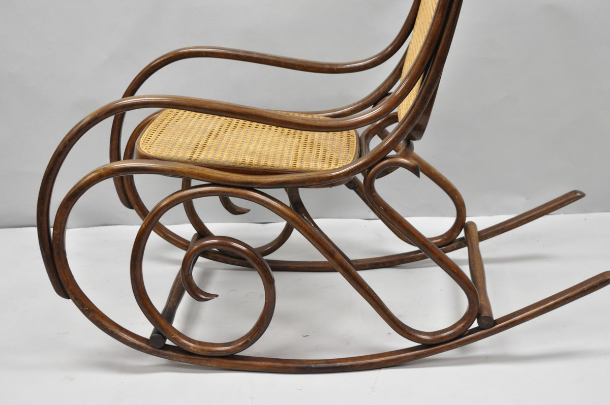 Vintage Mid Century Modern Thonet Style Bentwood & Cane Rocker Rocking Chair (B)