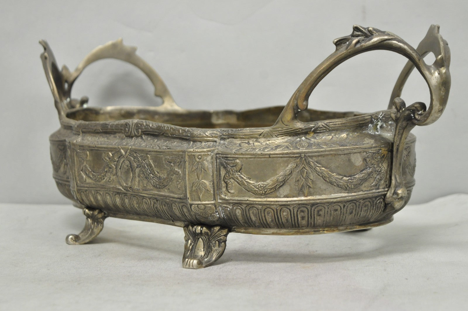 Vintage French Louis XVI Baroque Style Bronze Planter Centerpiece Bowl Dish