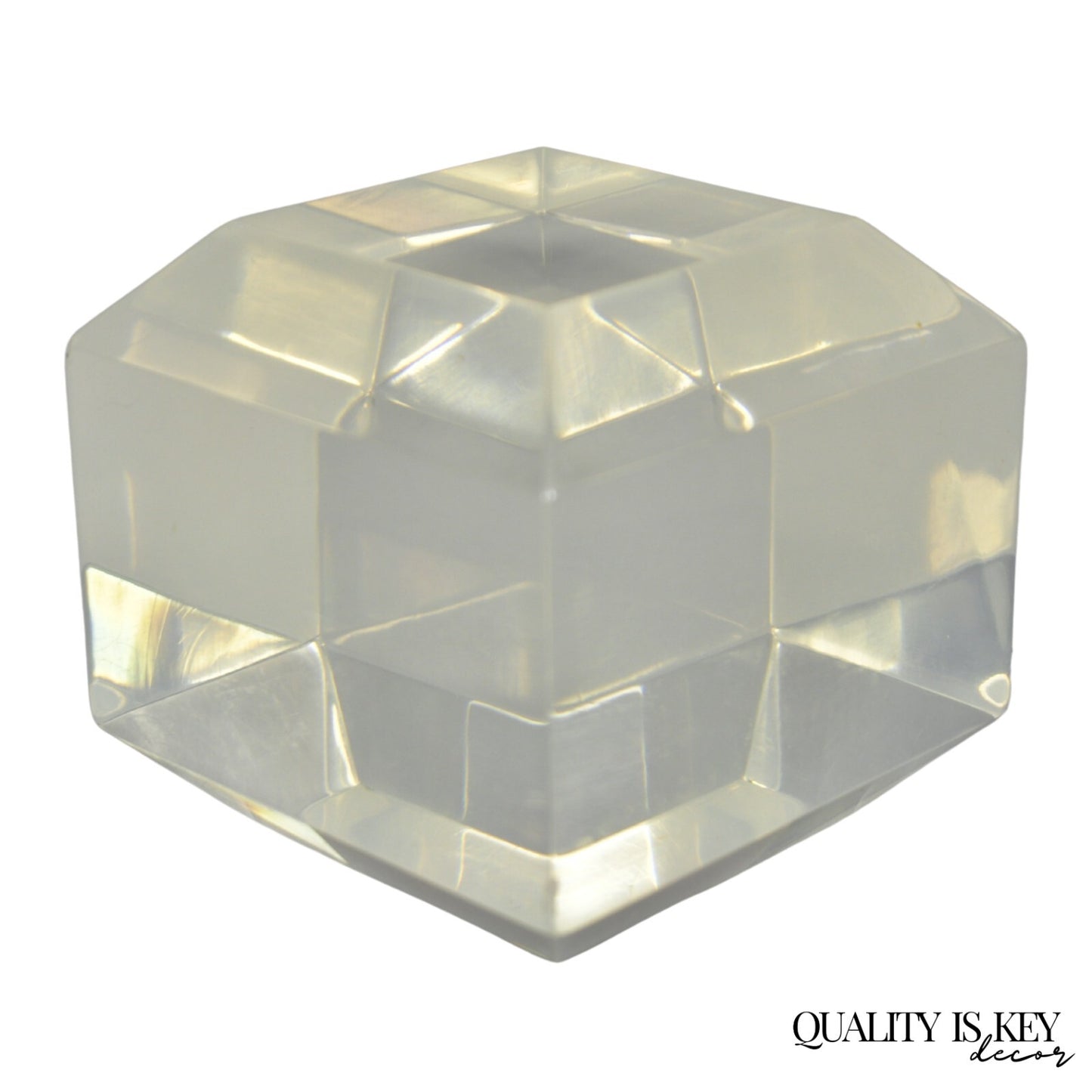 Vintage Mid Century Modern Thick Clear Lucite Sculptural Desk Paperweight