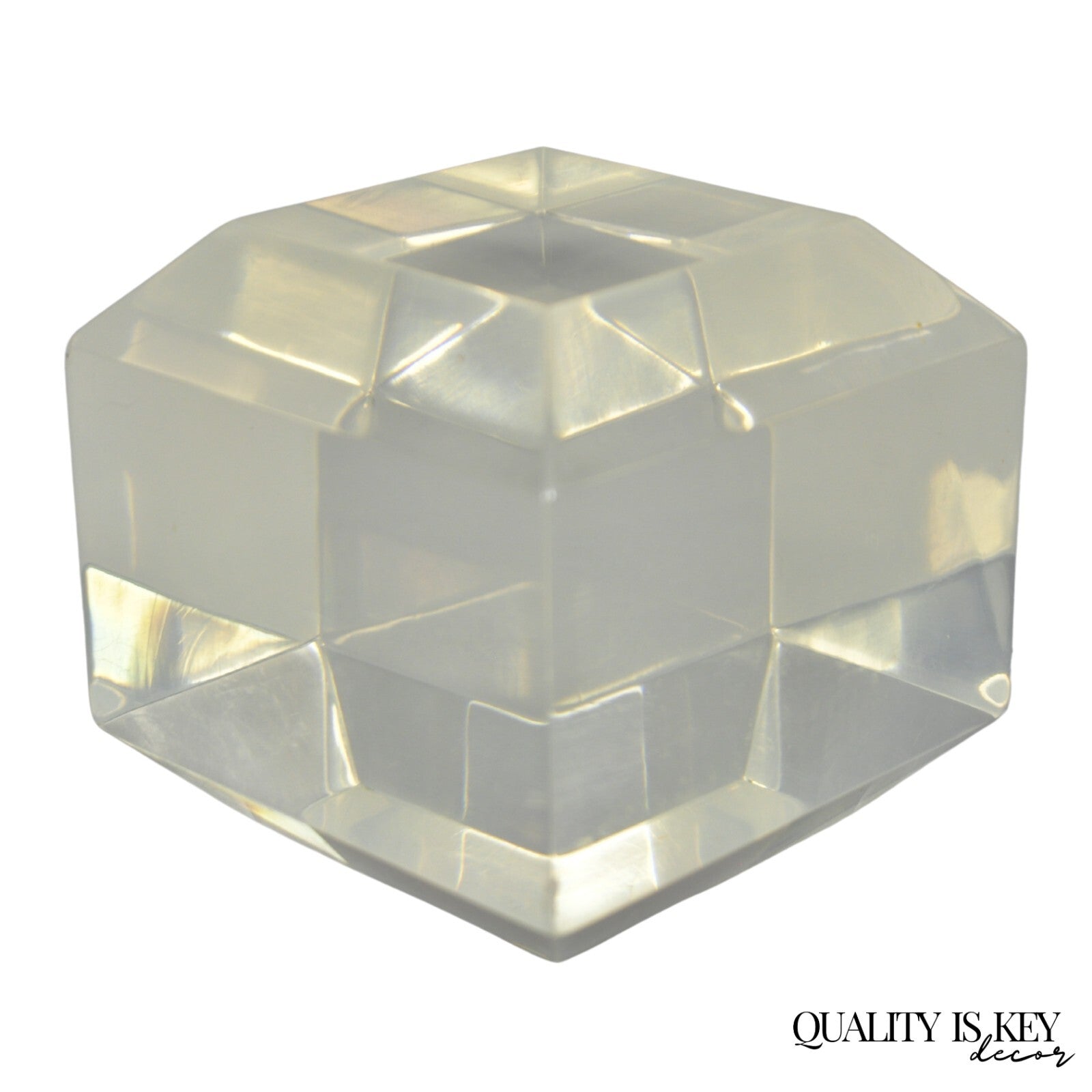 Vintage Mid Century Modern Thick Clear Lucite Sculptural Desk Paperweight