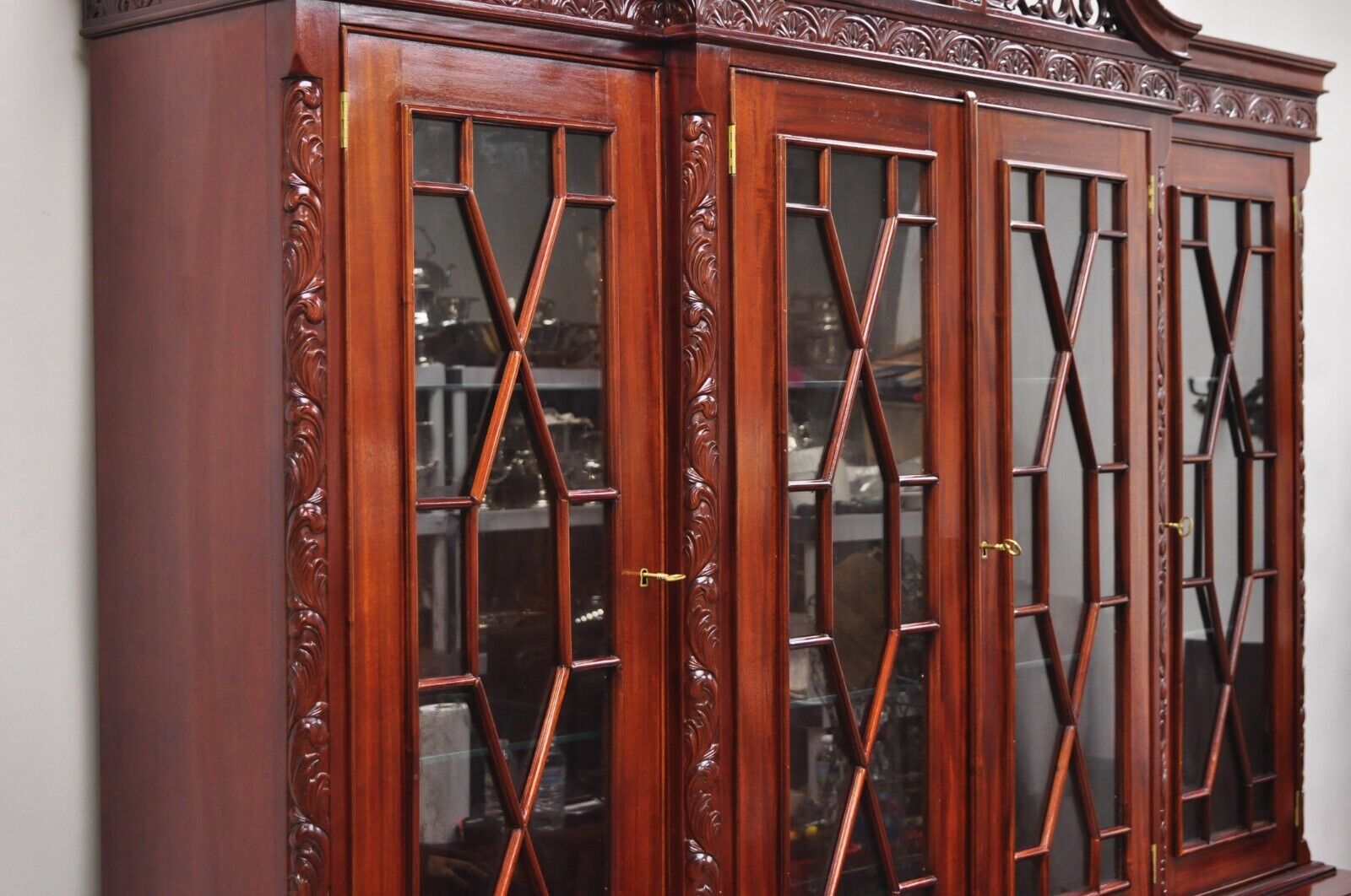 Chippendale Mahogany Ball & Claw Breakfront China Cabinet by Baker of London