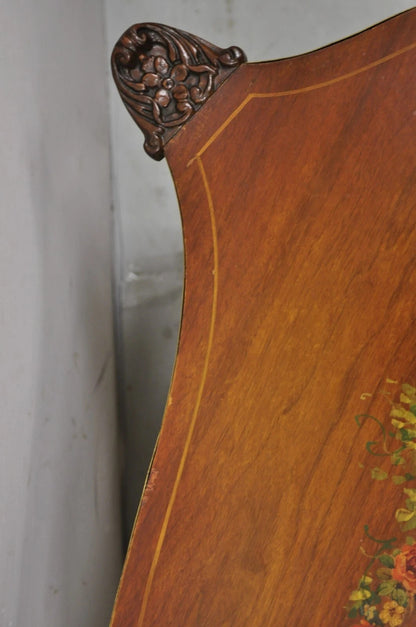 Vintage French Louis XV Style Walnut Coffee Table with Hand Painted Floral Top
