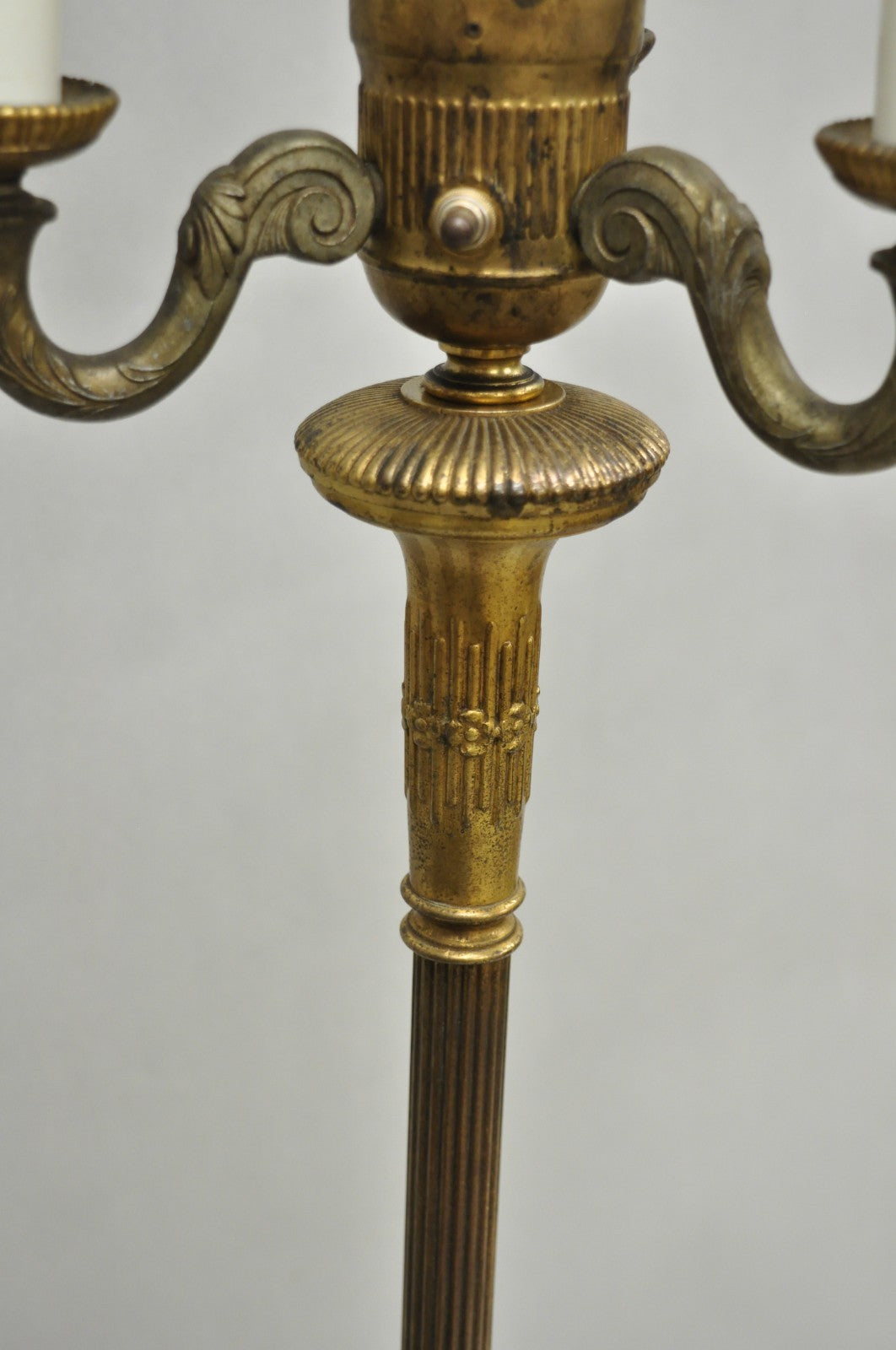 Antique Art Deco Brass & Green Onyx Pole Floor Lamp by Mutual Sunset Lamp Co.