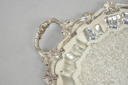 Vintage Victorian Silver Plated Round Scalloped Twin Handle Bar Serving Tray