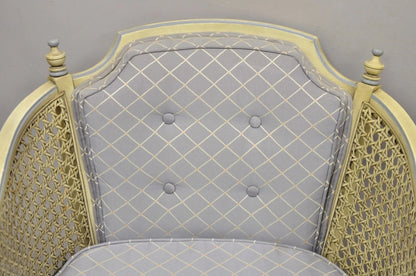 Vintage Hollywood Regency Cream Painted Cane Side Club Lounge Chairs - a Pair