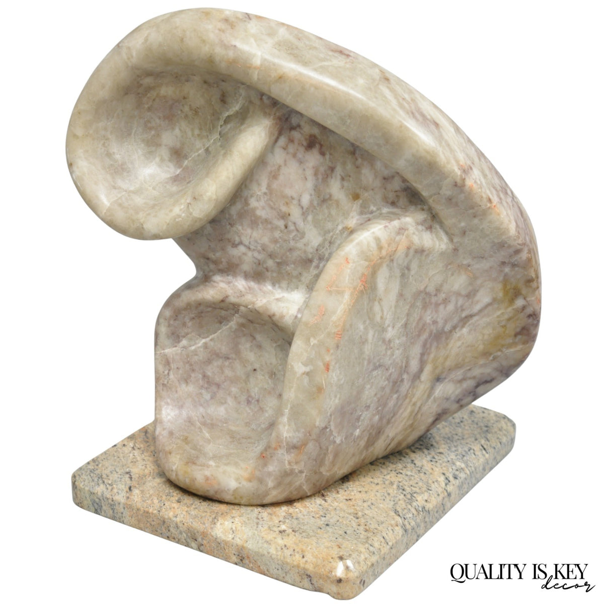 Vintage Seymour Shuren Modernist Pink Carved Marble Abstract Figure Sculpture