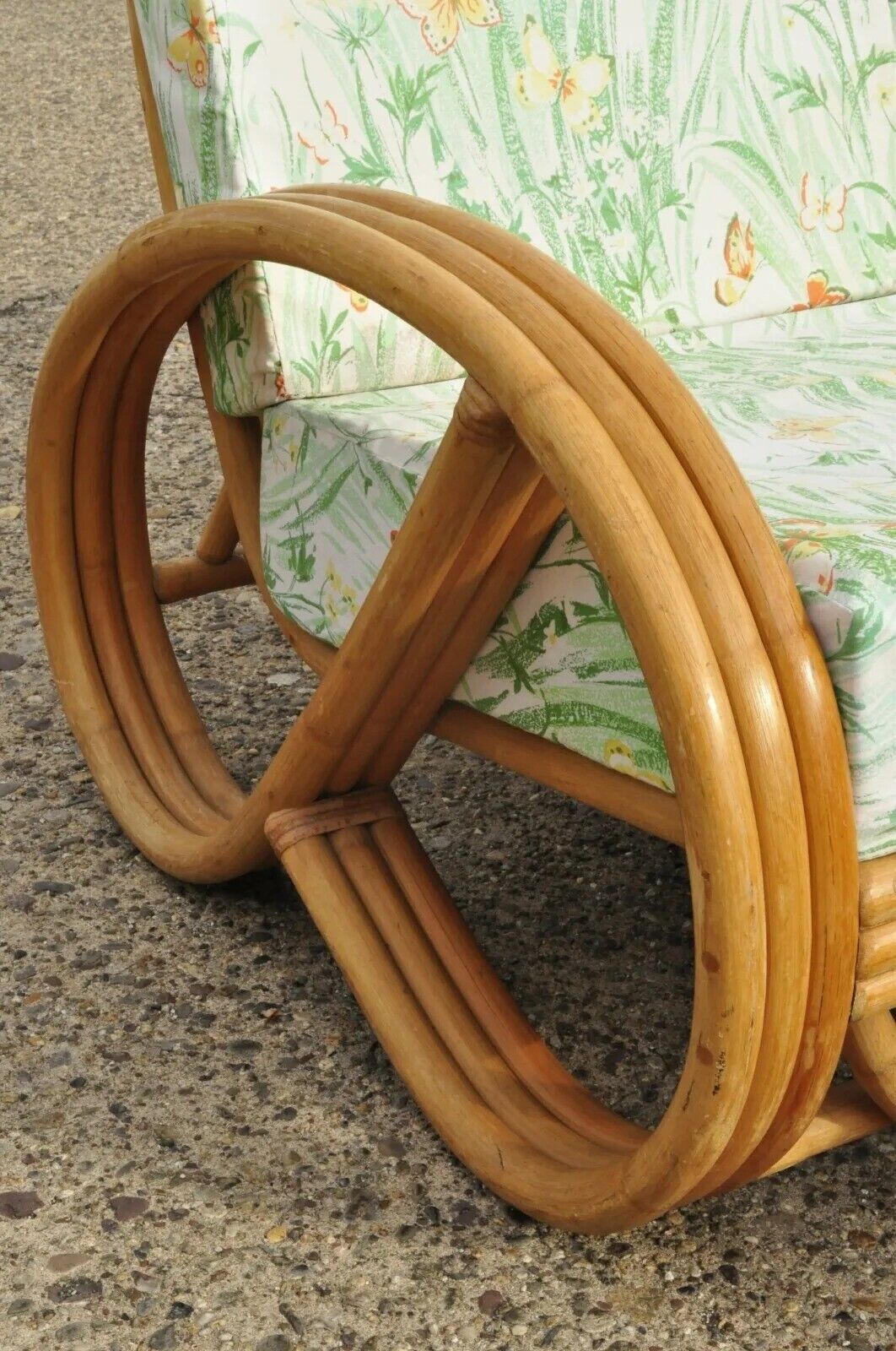 Vintage Beverly Hills Rattan Bamboo Pretzel Sunroom Living Room Sofa Set - 5 Pcs