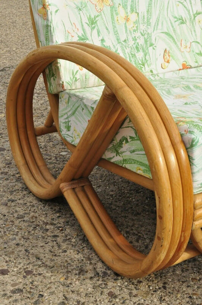 Vintage Beverly Hills Rattan Bamboo Pretzel Sunroom Living Room Sofa Set - 5 Pcs