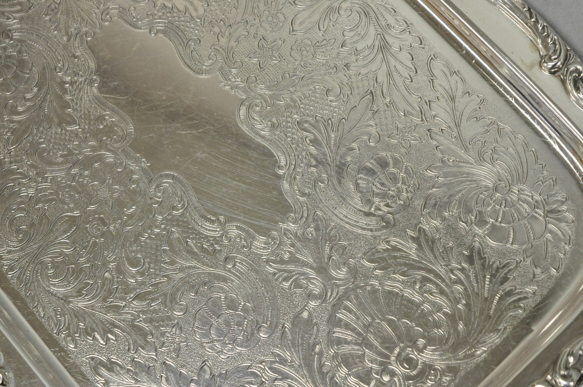 Vintage WM A Rogers Victorian Silver Plated Twin Handle Serving Platter Bar Tray