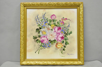 Mary Wilson French Hand Painted Porcelain Plaque Pink Rose Flower Painting (B)