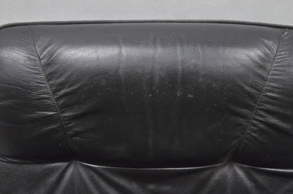 Vintage Black Leather Ekornes Stressless Style Swivel Recliner Lounge Chair