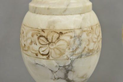 Vintage Italian Neoclassical Style Carved White Marble Urn Table Lamps - a Pair