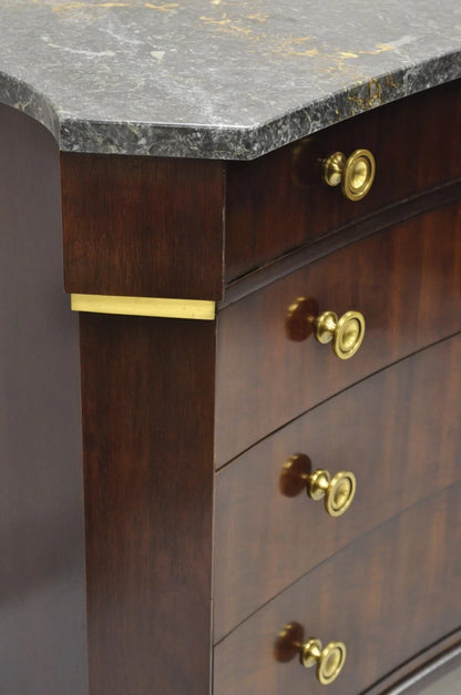 Henredon Empire Neoclassical Marble Top Mahogany 4 Drawer Dresser Chest Commode